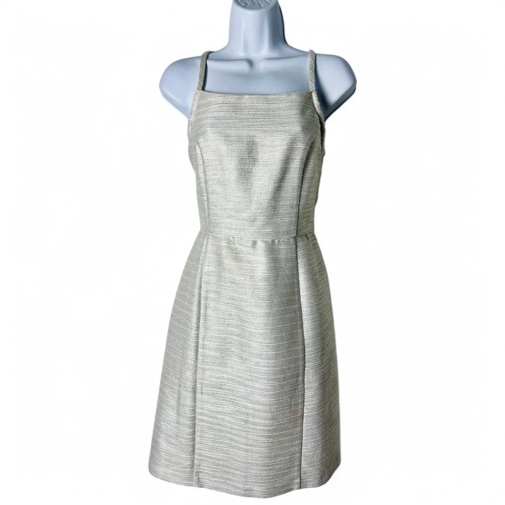 Anthropologie Paper Crown Womens White Spaghetti Strap Mini Dress Fit Flare Sz 4
